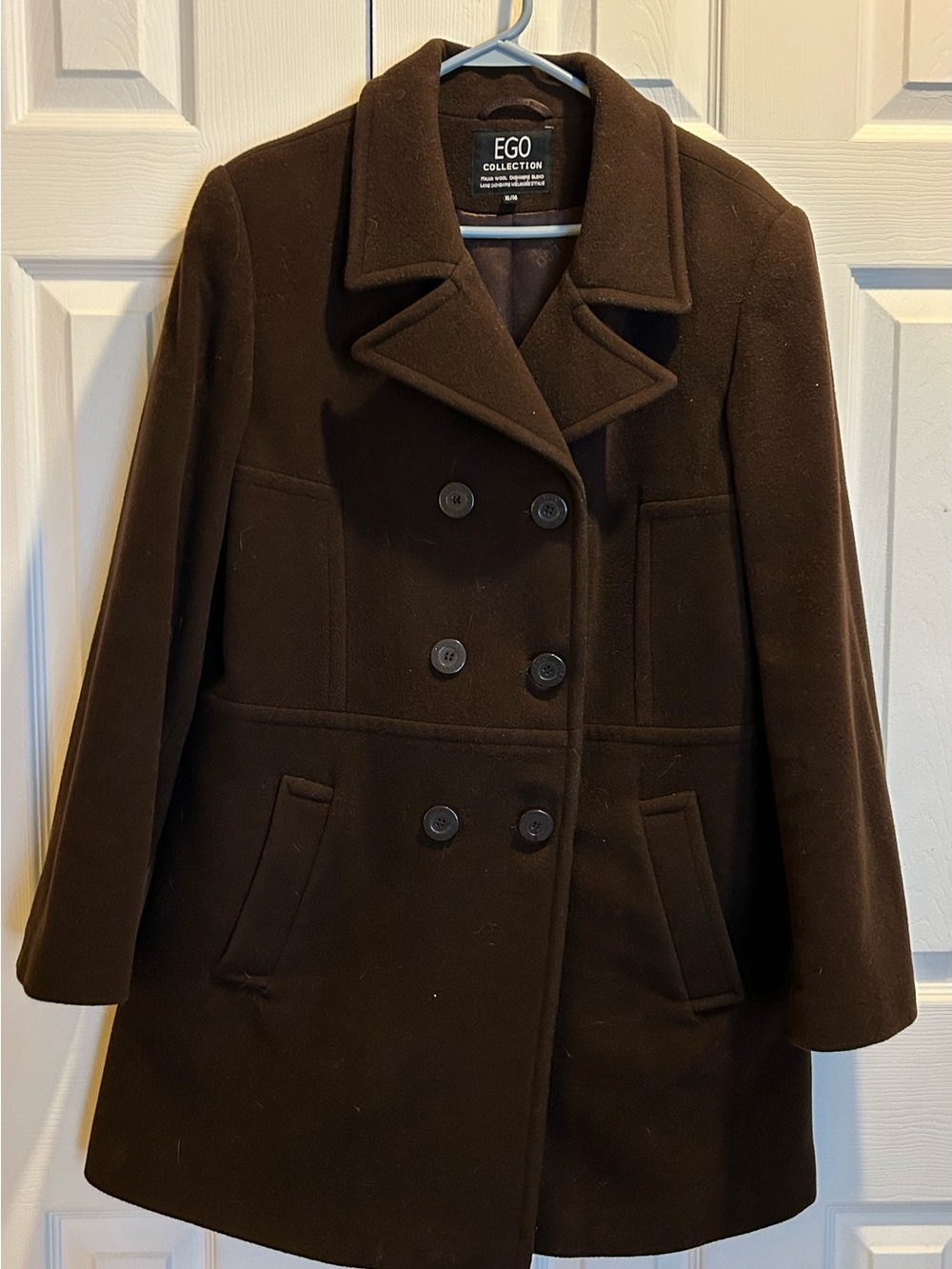 EGO Women's Double-Breasted Dark Brown Peacoat - wool/cashmere blend, size XL